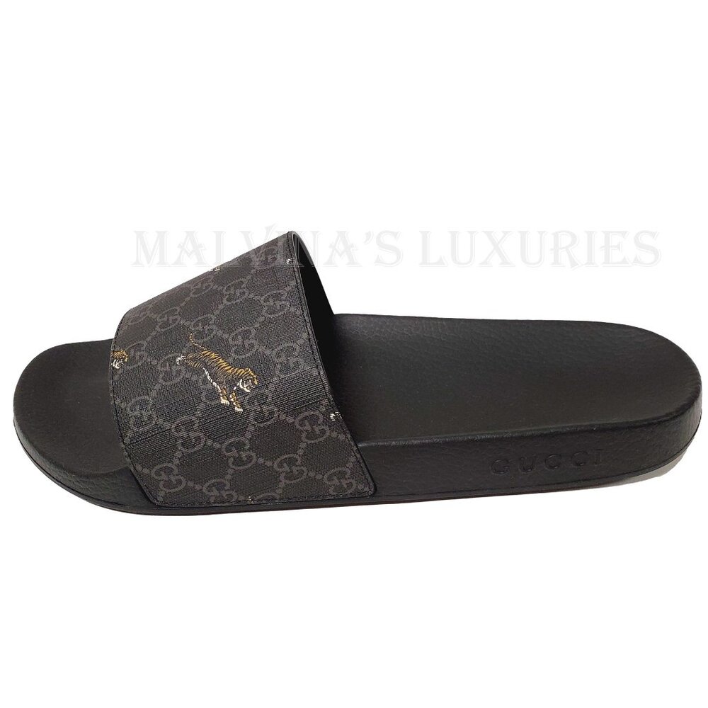 GUCCI SHOES MENS GG SUPREME CANVAS LOGO TIGER SLIDES SANDALS Size 9/ US 9.5 - Picture 6 of 15